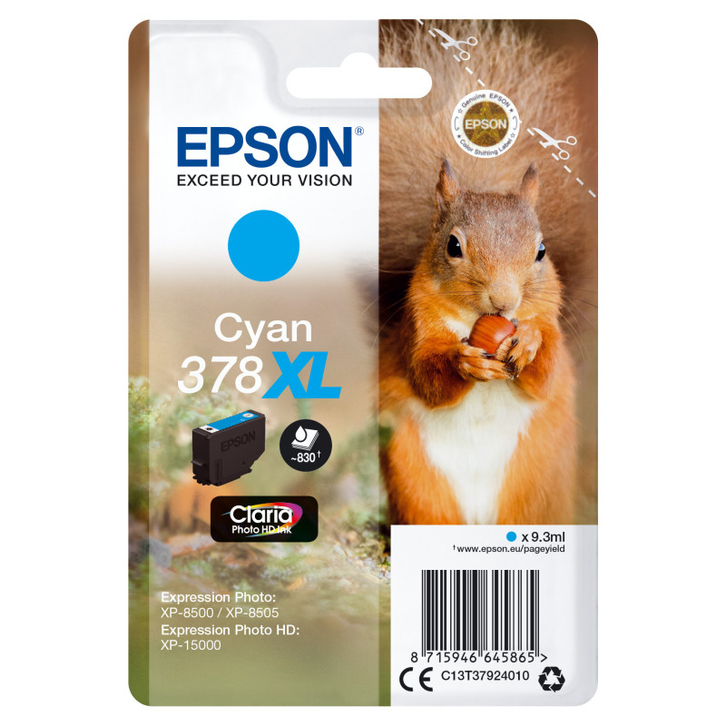 Epson Squirrel Singlepack Cyan 378XL Claria Photo HD Ink