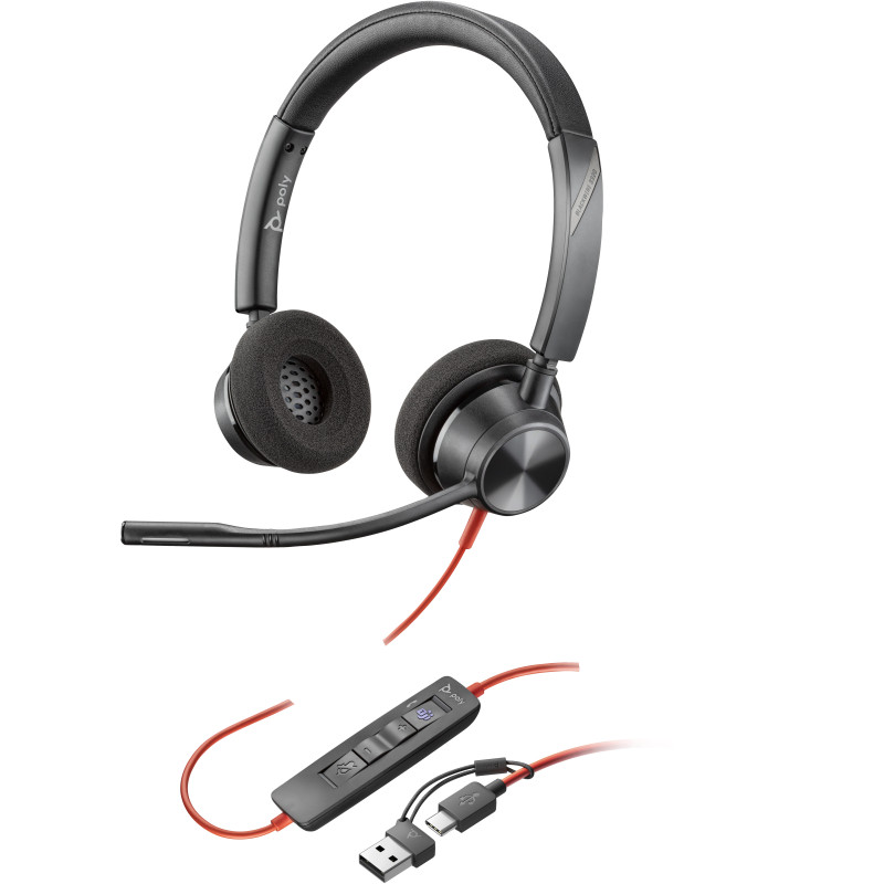 POLY Cuffie stereo Blackwire 3320 con connettore USB-C, certificate per Microsoft Teams + adattatore USB-C/A