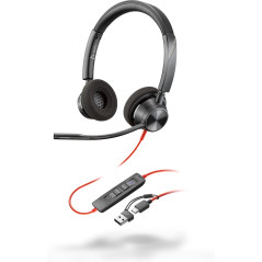 POLY Cuffie stereo Blackwire 3320 con connettore USB-C, certificate per Microsoft Teams + adattatore USB-C A