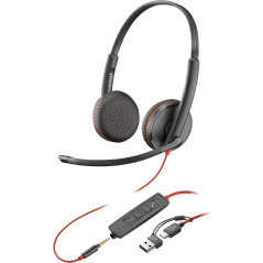 POLY Cuffie stereo Blackwire 3225 con connettore USB-C + spina da 3,5 mm + adattatore USB-C A