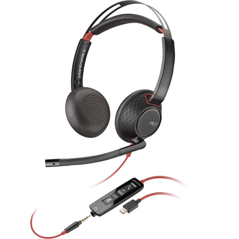 POLY Cuffie stereo Blackwire 5220 con connettore USB-C + spina da 3,5 mm + adattatore USB-C/A