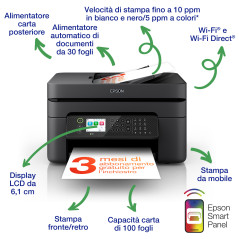 Epson WorkForce WF-2950DWF stampante multifunzione A4 getto d'inchiostro (stampa, scansione, copia), Display LCD 6.1cm, ADF,