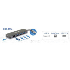 D-Link DUB-2334 replicatore di porte e docking station per laptop Cablato USB tipo-C Grigio