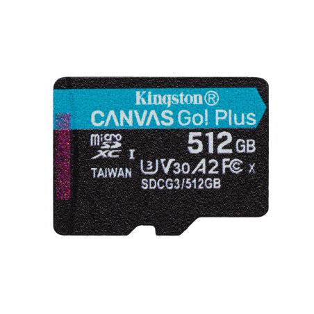 Kingston Technology Scheda microSDXC Canvas Go Plus 170R A2 U3 V30 da 512GB confezione singola senza adattatore