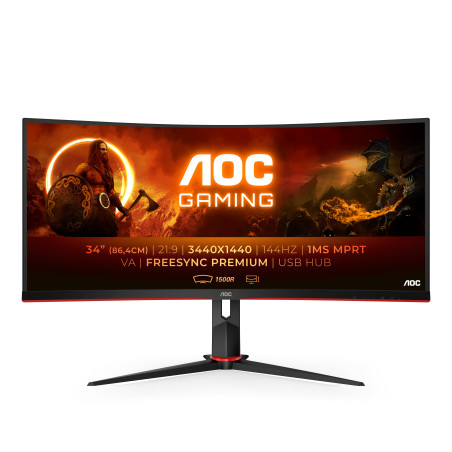 AOC G2 CU34G2X/BK LED display 86,4 cm (34") 3440 x 1440 Pixel Quad HD Nero, Rosso