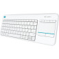 Logitech K400 Plus Tv tastiera Universale RF Wireless QWERTY Spagnolo Bianco