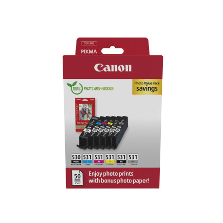 Canon PGI-530/CLI-531 PVP cartuccia d'inchiostro 6 pz Originale Nero, Ciano, Grigio, Magenta, Nero per foto, Giallo