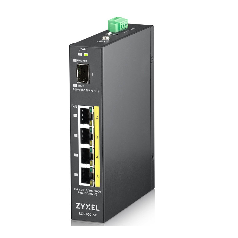 Zyxel RGS100-5P Non gestito L2 Gigabit Ethernet (10/100/1000) Supporto Power over Ethernet (PoE) Nero