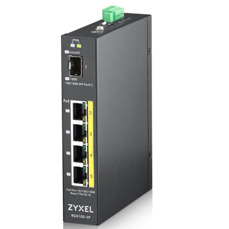 Zyxel RGS100-5P Non gestito L2 Gigabit Ethernet (10/100/1000) Supporto Power over Ethernet (PoE) Nero