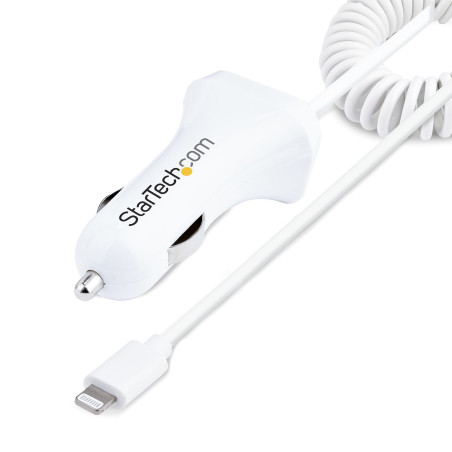 StarTech.com Caricatore da auto a due porte USB con cavo Lightning a spirale integrato da 1m Adattatore accendisigari USB per