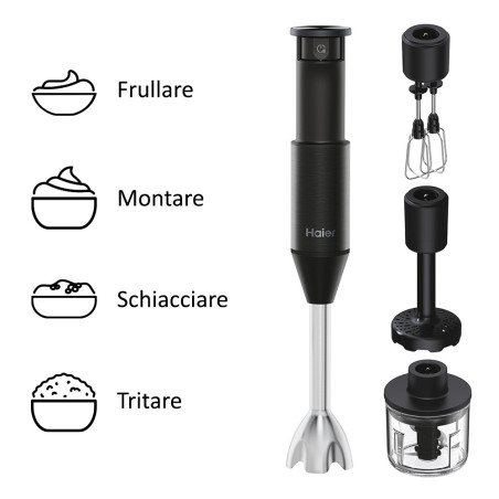 Haier Frullatore a immersione I-Master Serie 5 Nero, 3 lame in acciaio inox, becher 0,9 L, Accessoriato