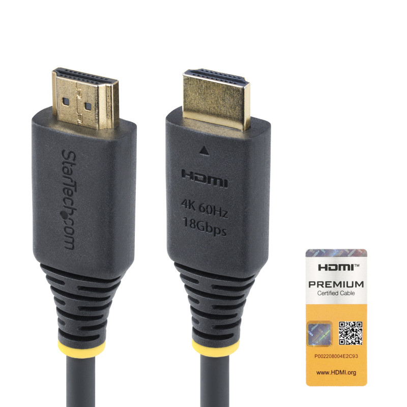 StarTech.com Cavo HDMI ad alta velocità certificato Premium da 50cm, 4K 60Hz/1440p 144Hz, HDR10/HDCP 2.2/ARC, 18Gbps, cavo UHD