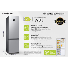 Samsung RB38C672CSA frigorifero Combinato EcoFlex AI Libera installazione con congelatore Wifi 2m 390 L Classe C, Inox