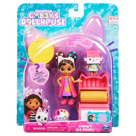 Gabby's Dollhouse Set Art Studio con 2 personaggi giocattolo, 2 accessori, scatola con sorpresa e mobile, giocattolo per