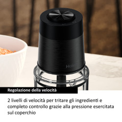 Haier Tritatutto I-Master Serie 5 Nero, 4 lame in acciaio inox, 2 livelli di velocità, Ciotola in vetro 0,5 L