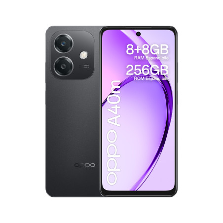 OPPO A40M Smartphone, Fotocamera AI 50MP, Selfie 5MP, Display 6.67” 90HZ LCD HD+, 5100mAh, RAM 16 GB (8+8) + ROM 256GB, IP54,