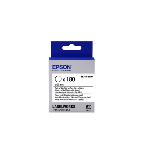 Epson Nastro fondo pretagliato circolare Bianco per testo Nero, Die-Cut D25mm 180 etichette LK-8WBWAA