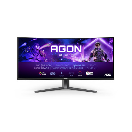 AOC AGON PRO AG346UCD Monitor PC 86,4 cm (34") 3440 x 1440 Pixel Wide Quad HD QDOLED Nero, Grigio