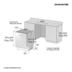 Samsung DW60A8070BB Lavastoviglie da incasso a scomparsa totale Serie 8500 14 coperti B Terzo cesto per posate