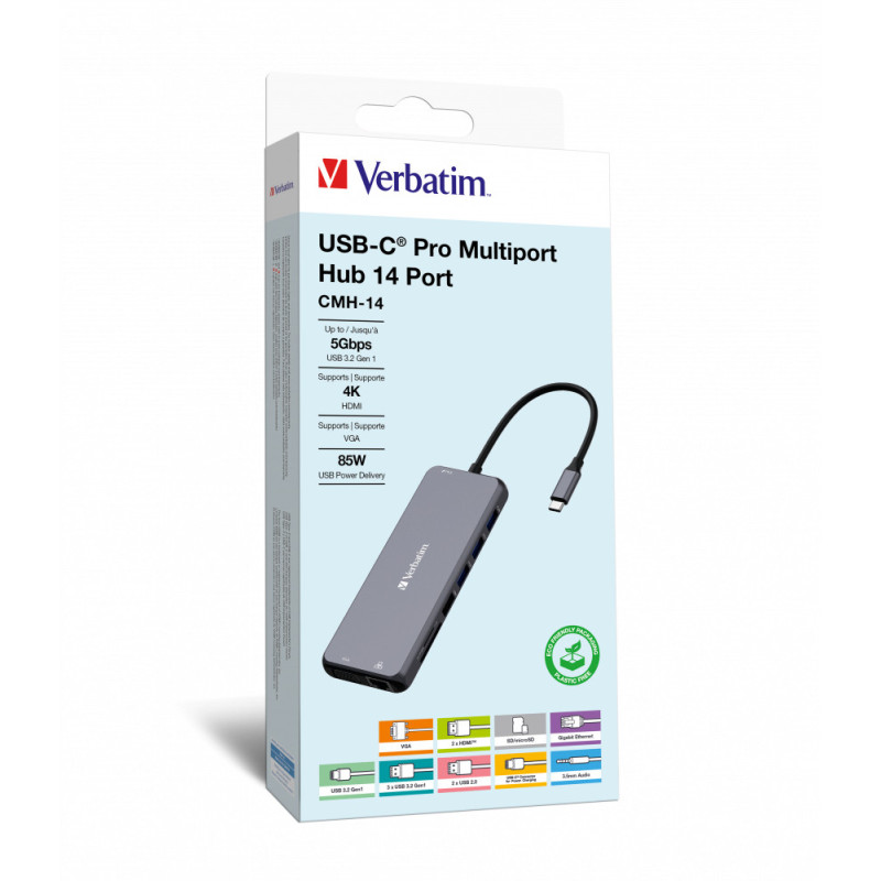 Verbatim CMH-14 USB tipo-C 5000 Mbit/s Argento