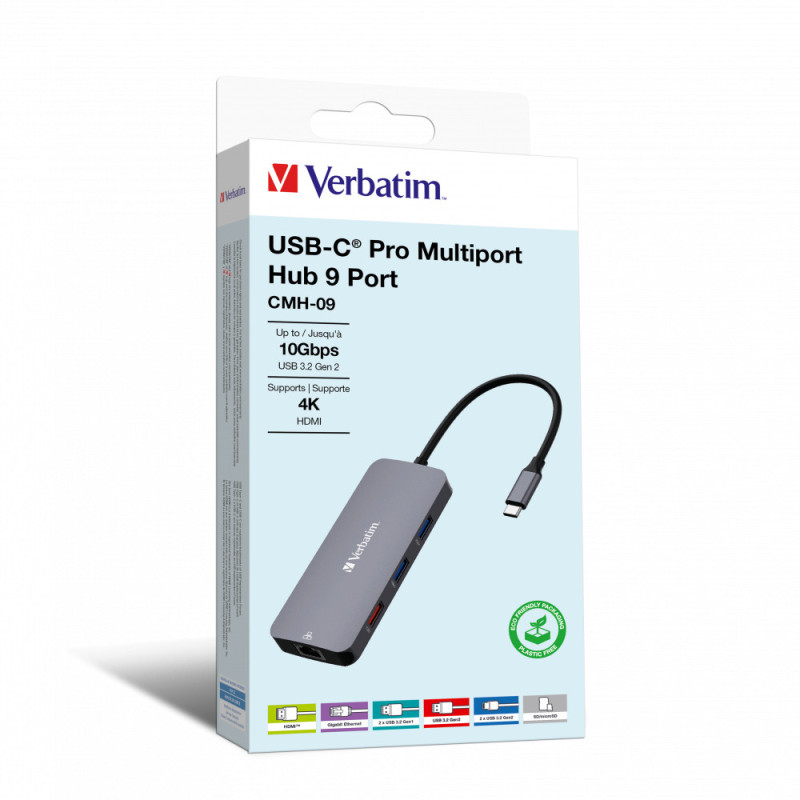 Verbatim CMH-09 USB tipo-C 10000 Mbit/s Argento