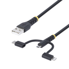 StarTech.com Cavo di Ricarica USB robusto da 1m, Da USB a Lightning Micro-USB Tipo-C, certificato Apple MFi, rivestimento in