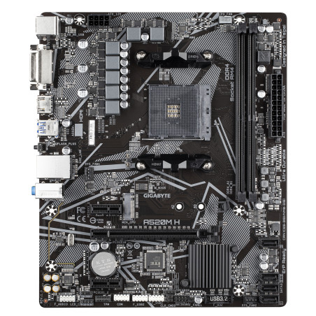 GIGABYTE Scheda madre A520M H - Supporta CPU AMD Ryzen serie 5000 AM4, VRM digitale puro 4+3 fasi, fino a 5100MHz DDR4 (OC),