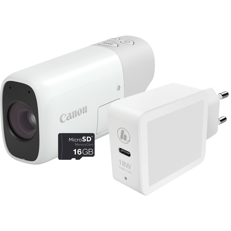 Canon PowerShot ZOOM, fotocamera compatta in stile monocolo, kit essenziale, bianco