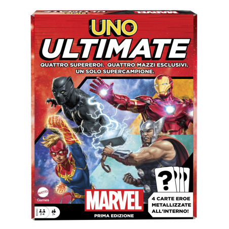 Games Uno Ultimate Marvel Gioco Di Carte Con 4 Carte Laminate Da Collezione  Black Panther, Captain Marvel, Iron Man E Thor