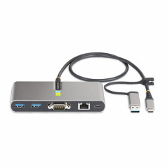 StarTech.com Hub USB-C a 2 porte con Ethernet e RS-232, dongle USB-C a USB-A collegato, 100W PD Pass-through, 2x USB-A 5Gbps,