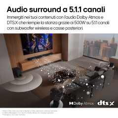 LG Soundbar S70TR, 500W su 5.1.1 canali, Dolby Atmos, DTS X, Casse posteriori incluse