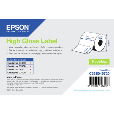 Epson High Gloss Label - Die-cut Roll  76mm x 51mm, 2310 labels