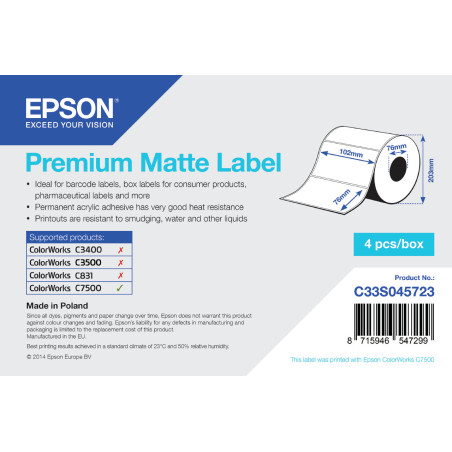 Epson Premium Matte Label - Die-cut Roll  102mm x 76mm, 1570 labels