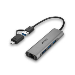 Lindy 43379 hub di interfaccia USB 3.2 Gen 1 (3.1 Gen 1) Type-A + Type-C 5000 Mbit s Grigio