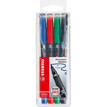 STABILO OHPen universal permanent, 4 Pack marcatore permanente Tipo di punta Nero, Blu, Verde, Rosso 4 pz