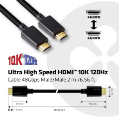 CLUB3D Ultra High Speed HDMI 4K120Hz, 8K60Hz Certified Cable 48Gbps M M 2 m   6.56 ft