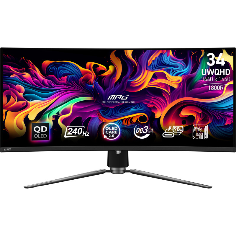 MSI MPG 341CQPX QD-OLED Monitor PC 86,4 cm (34") 3440 x 1440 Pixel UltraWide Quad HD QDOLED Nero