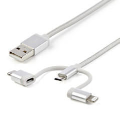 StarTech.com Cavo di ricarica multiplo USB da 1m - Adattatore da USB a Micro-USB o USB-C o Lightning per iPhone   iPad   iPod  