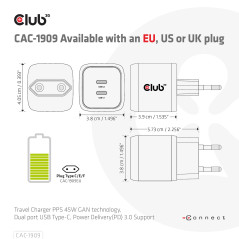 CLUB3D CAC-1909EU Caricabatterie per dispositivi mobili Telefono cellulare, Computer portatile, Smartphone Nero AC Interno