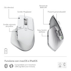 Logitech MX Master 3S for Mac mouse Ufficio Mano destra Bluetooth Laser 8000 DPI