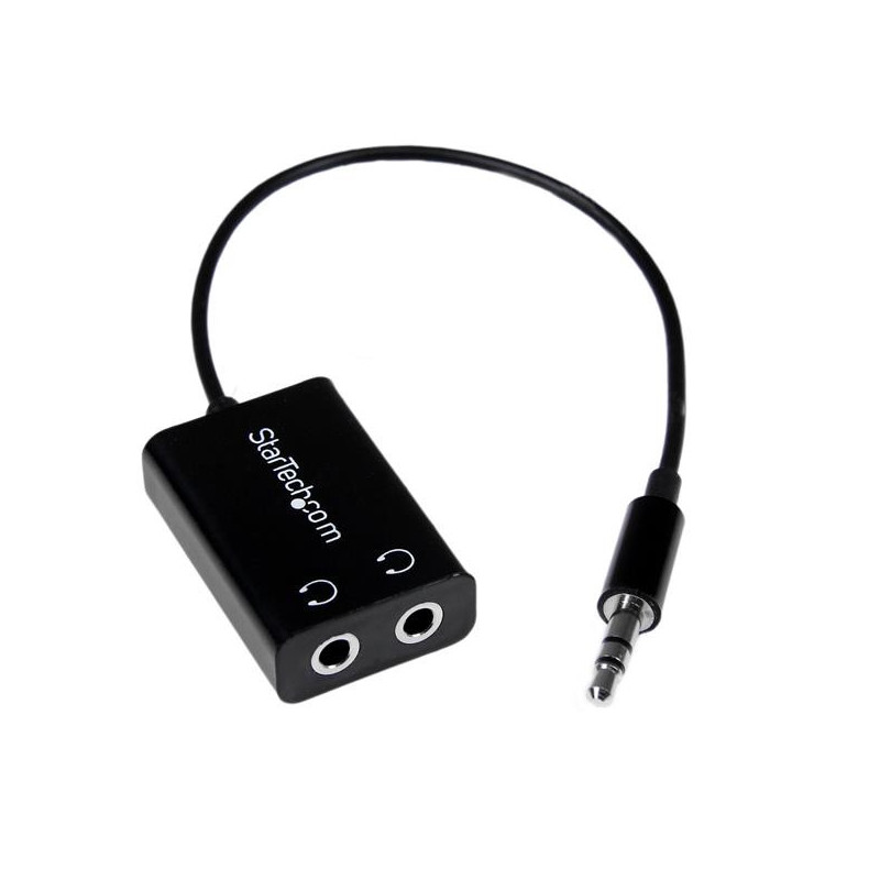 StarTech.com Addatore cavo splitter mini jack per auricolari slim nero - 3,5 mm maschio a 2 x 3,5 mm femmina