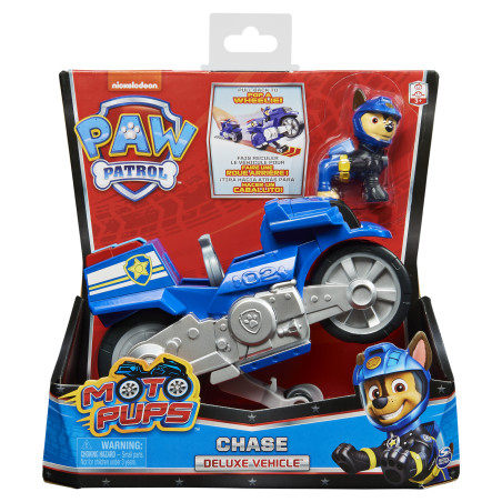 PAW Patrol , veicolo Moto Pups di Chase, motocicletta con motore a retrocarica e personaggio, per bambini dai 3 anni in su