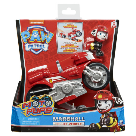 PAW Patrol , veicolo Moto Pups di Marshall, motocicletta con motore a retrocarica e personaggio, per bambini dai 3 anni in su