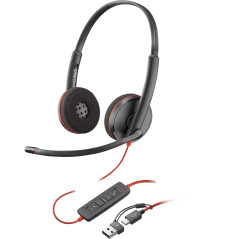 POLY Cuffie stereo Blackwire 3220 con connettore USB-C + adattatore USB-C A