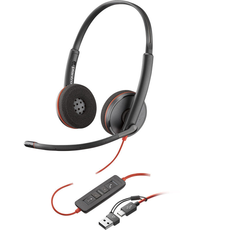 POLY Cuffie stereo Blackwire 3220 con connettore USB-C + adattatore USB-C/A