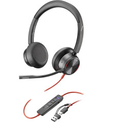 POLY Cuffie stereo Blackwire 8225 con connettore USB-C, certificate per Microsoft Teams + adattatore USB-C A