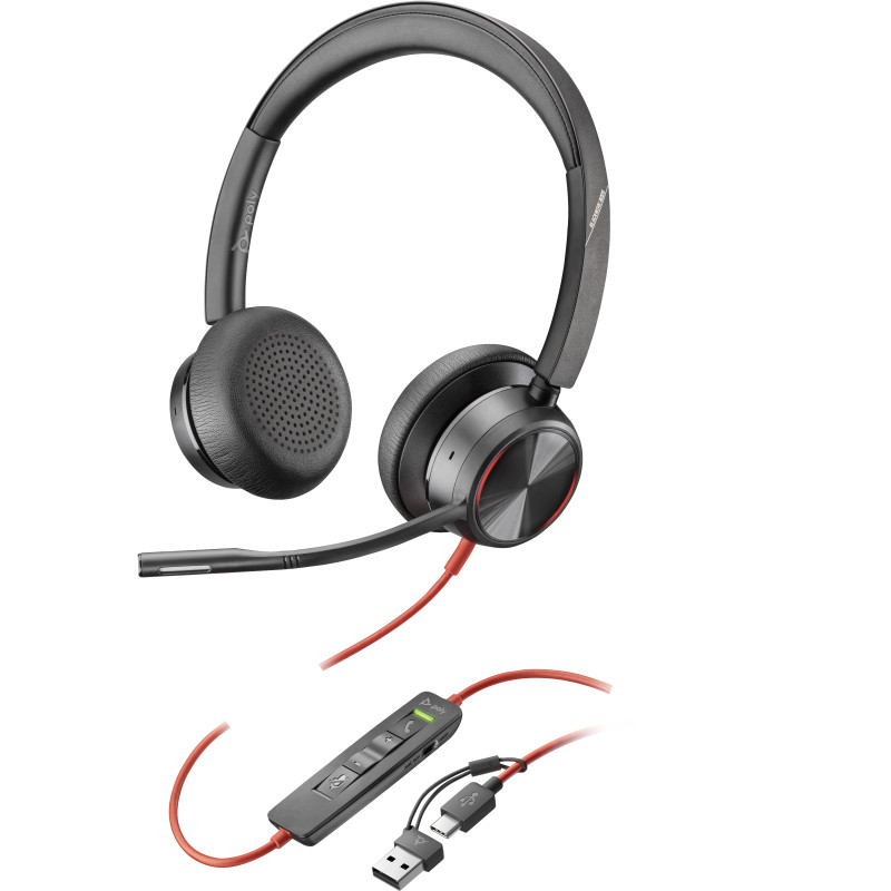 POLY Cuffie stereo Blackwire 8225 con connettore USB-C + adattatore USB-C/A