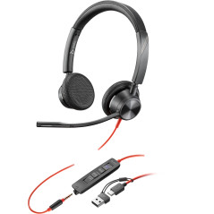 POLY Cuffie stereo Blackwire 3325 con connettore USB-C, certificate per Microsoft Teams + spina da 3,5 mm + adattatore USB-C A