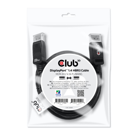 CLUB3D DisplayPort 1.4 HBR3 Cable 2m/6.56ft M/M 8K60Hz