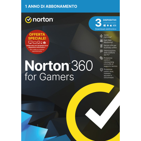 Norton 360 for Gamers 2024 | Antivirus per 3 Dispositivi | Licenza di 1 anno | PC, Mac, tablet e smartphone